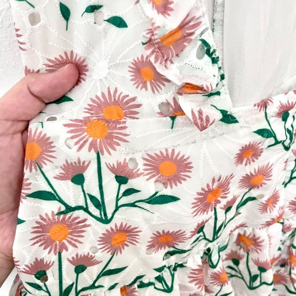 Petal & Pup Anya Floral Ruffle Shoulder Puff Sleeve White Mini Dress US 10 - Picture 7 of 7